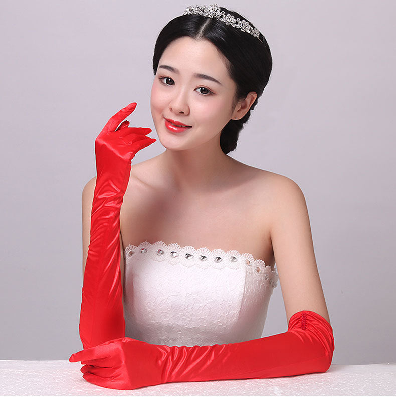 Double-row Beaded Satin Sun Protection Scar Cover Up Oversleeve Bridal Wedding Gloves