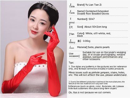 Double-row Beaded Satin Sun Protection Scar Cover Up Oversleeve Bridal Wedding Gloves