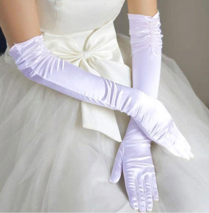 Double-row Beaded Satin Sun Protection Scar Cover Up Oversleeve Bridal Wedding Gloves