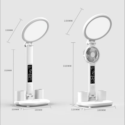 LED Clock Table Lamp USB Chargeable Dimmable Desk Lamp Plug-in LED Fan Light Foldable Eye Protection Reading Night Light