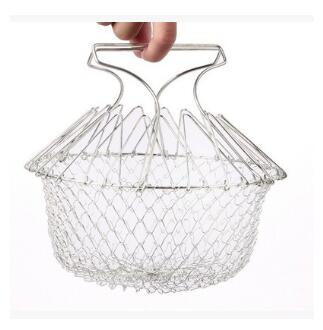 Deep Fry Basket Stainless Steel Mulleti-function Foldable Chef Cooking Basket Flexib Kitchen Tool for Fried Food Washing Fruits Vegetables