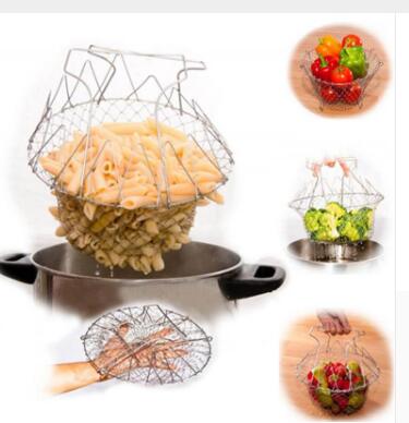 Deep Fry Basket Stainless Steel Mulleti-function Foldable Chef Cooking Basket Flexib Kitchen Tool for Fried Food Washing Fruits Vegetables