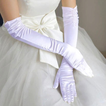 Double-row Beaded Satin Sun Protection Scar Cover Up Oversleeve Bridal Wedding Gloves