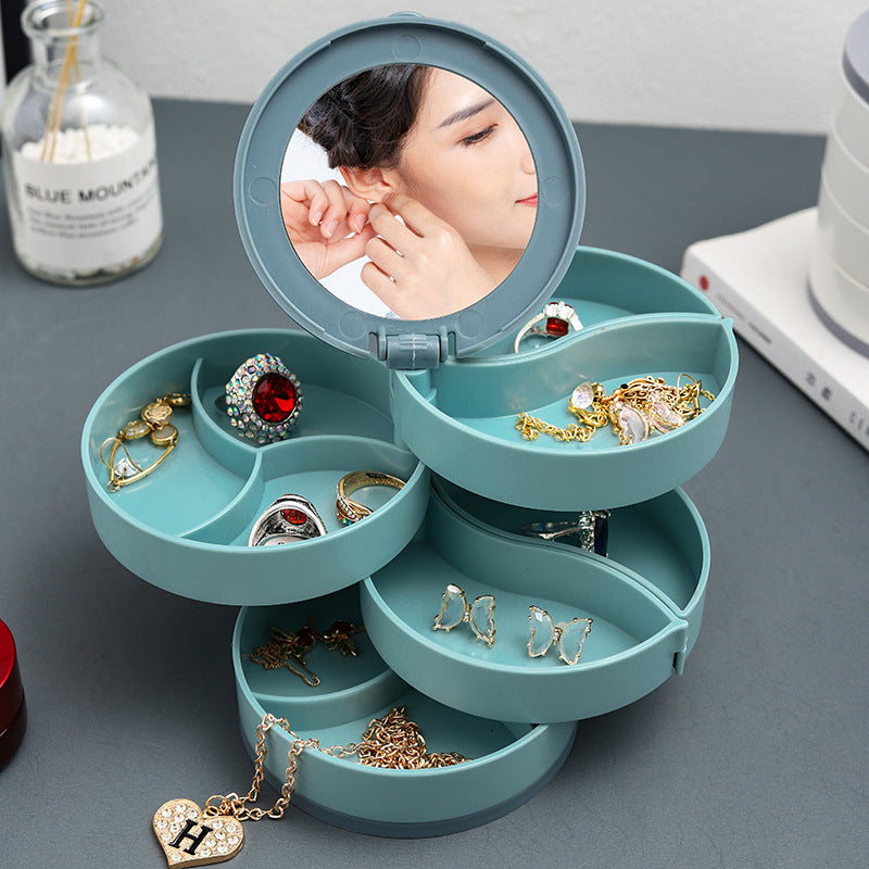 Rotating Multi-layer Jewelry Bracelet Stud Earrings Necklace Ornament Rack Dustproof Box