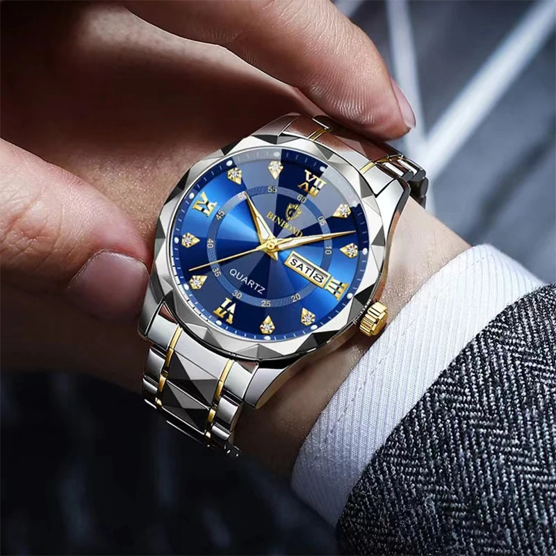 Fashion Men's Watches Fashion Trend Quartz Wristwatch Original Waterproof Stainless Steel Watch for Man Date Week 2023 Top Sale