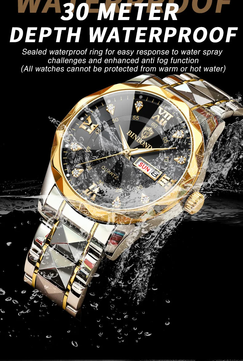 Fashion Men's Watches Fashion Trend Quartz Wristwatch Original Waterproof Stainless Steel Watch for Man Date Week 2023 Top Sale