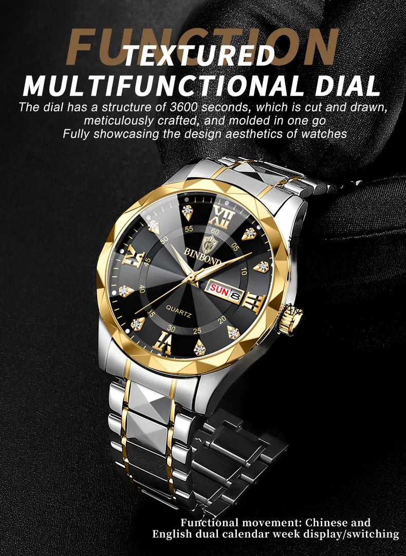 Fashion Men's Watches Fashion Trend Quartz Wristwatch Original Waterproof Stainless Steel Watch for Man Date Week 2023 Top Sale