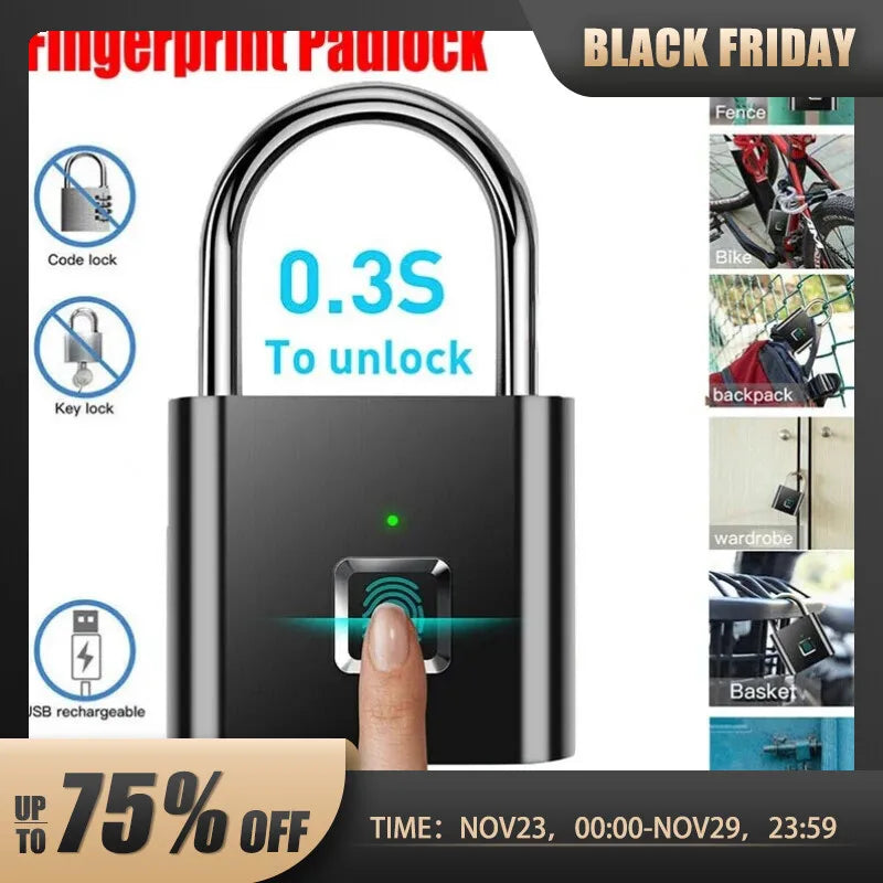 Fingerprint Lock Keyless Waterproof Anti-Theft Smart Lock Fingerprint Padlock Zinc Alloy Intelligent Safety Electronic DoorLock