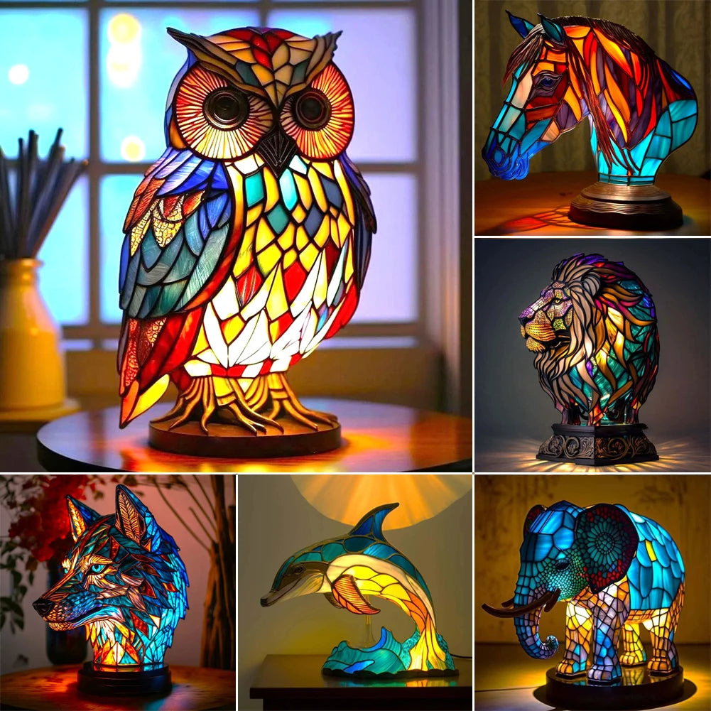 3D Colored Animal Light Desk Lamp Animal Series Decorative Night Light Animal Elephant Owl Cat Vintage Table Lamp Home Decoration